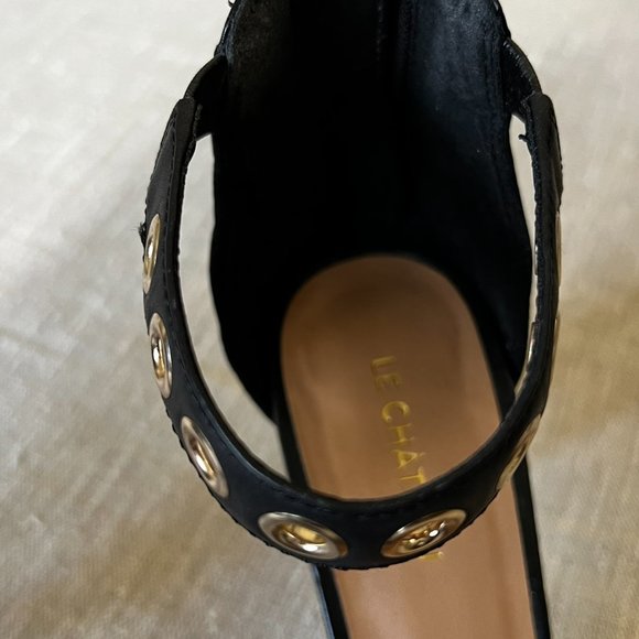Le Chateau Black Leather heels with grommets/metal eyelet Size 9 - Picture 9 of 15
